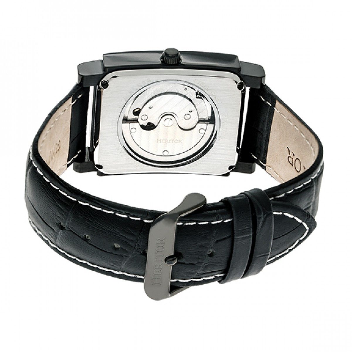 Rechteckige Automatikuhr mit Lederarmband