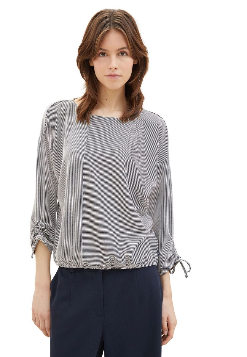 Gestreiftes Blouson-Shirt mit U-Boot-Ausschnitt