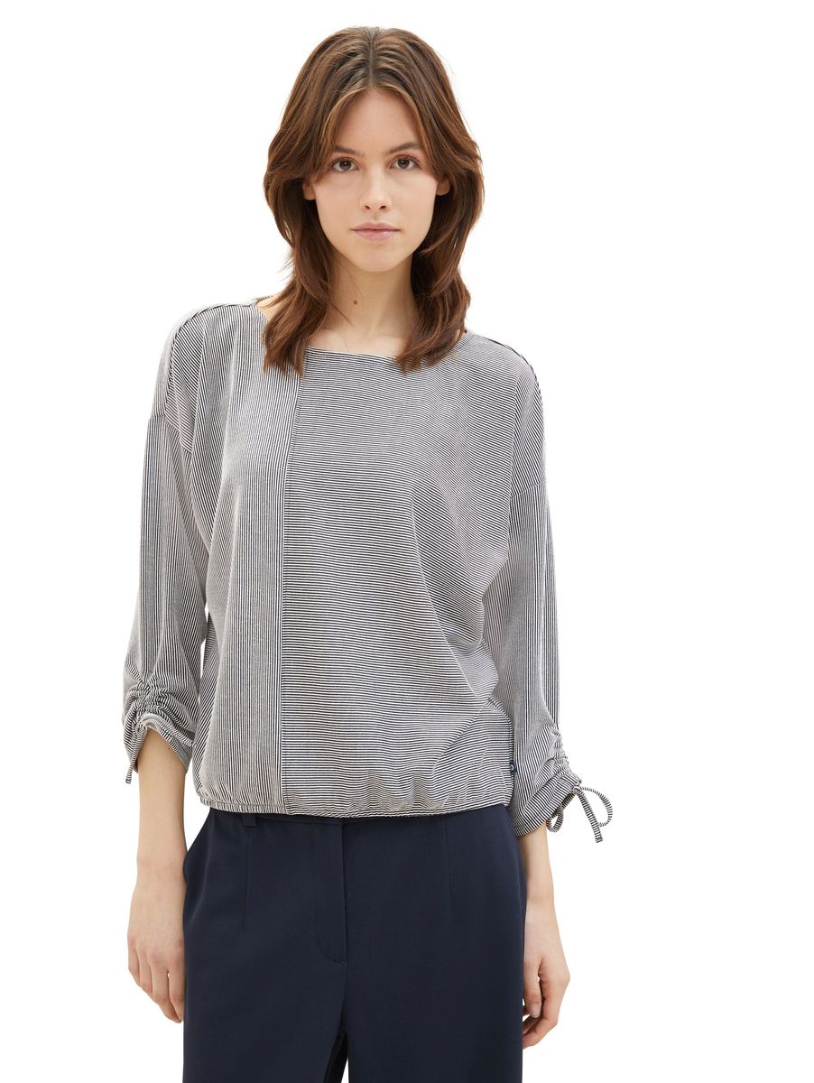Gestreiftes Blouson-Shirt mit U-Boot-Ausschnitt