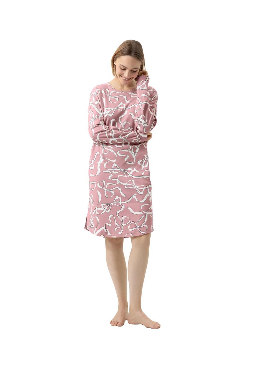 Langarm-Nachthemd mit Allover-Schleifen-Print