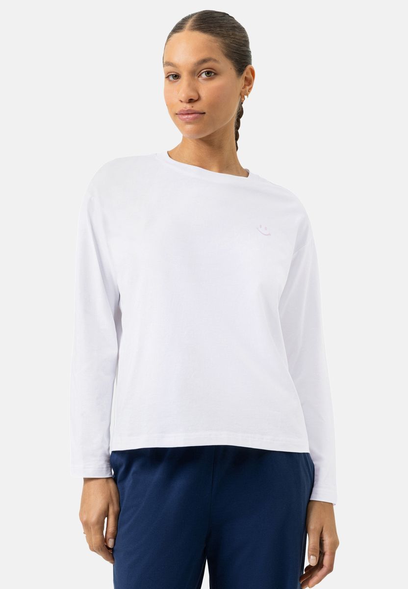 Baumwoll-Langarmshirt mit Smiley-Detail