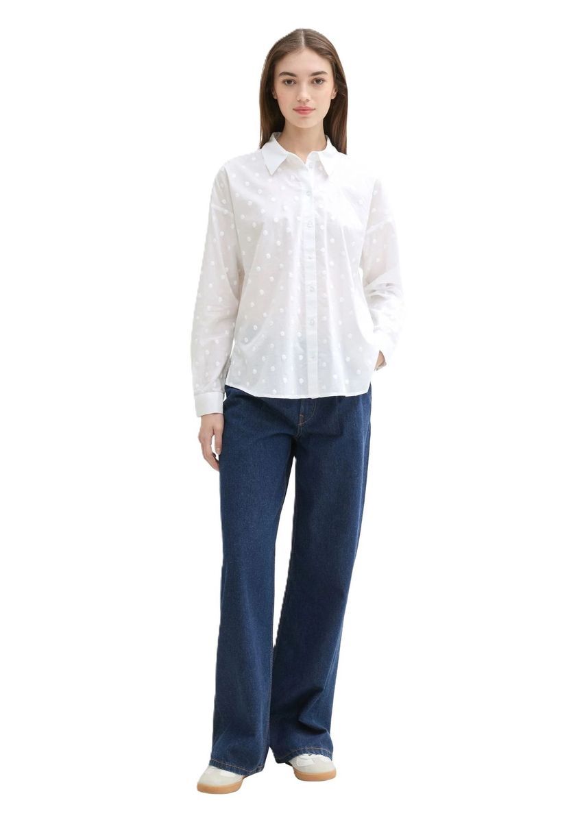 Strukturierte Baumwollbluse mit Pünktchen