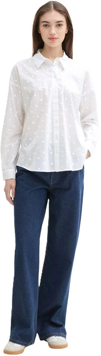 Strukturierte Baumwollbluse mit Pünktchen