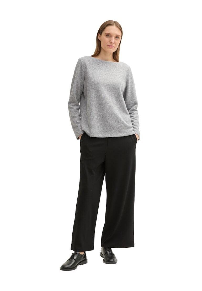 Sweatshirt mit Ripp-Struktur und U-Boot-Ausschnitt