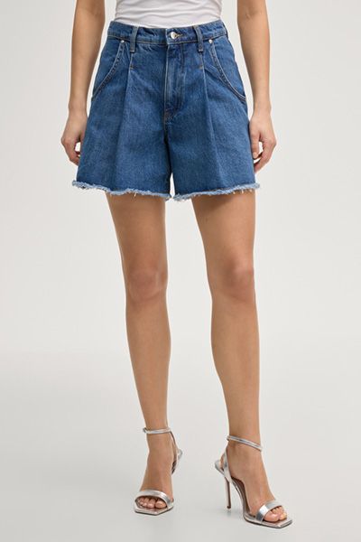 High-Waisted Jeans-Shorts mit Bundfalten