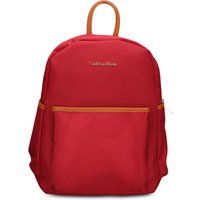 Eleganter roter Rucksack mit braunem Besatz