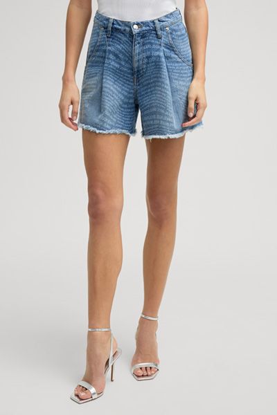 Falten-Denim-Shorts mit Logo-Print