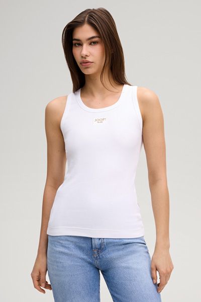 Geripptes Baumwoll-Tanktop mit Logo