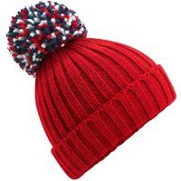 Grob gestrickte Beanie mit Bommel