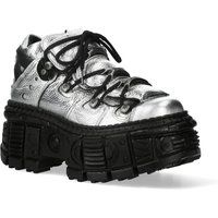 Klobige Plateau-Stiefeletten aus Metallic-Leder