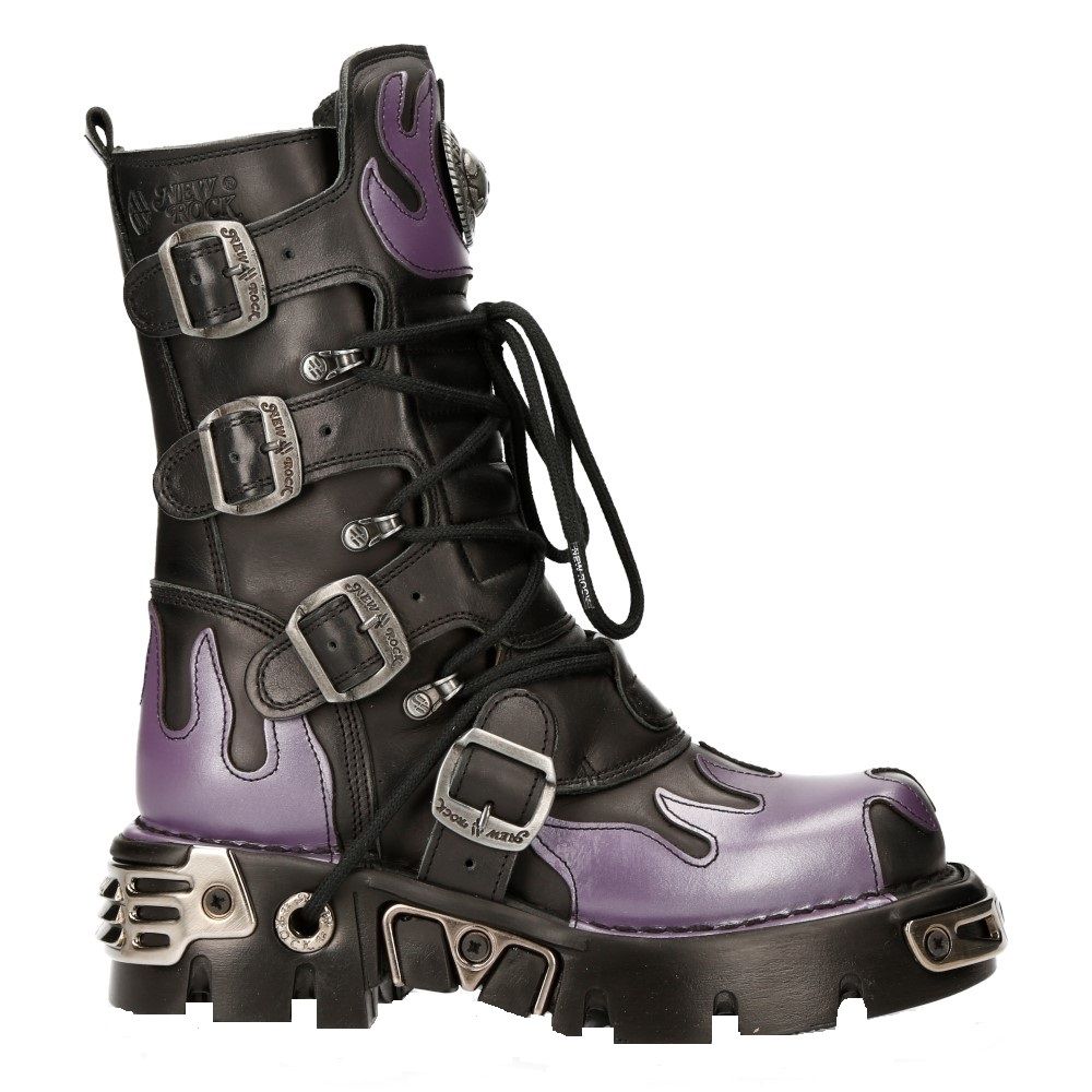 Leder-Bikerstiefel mit Flammen-Akzenten