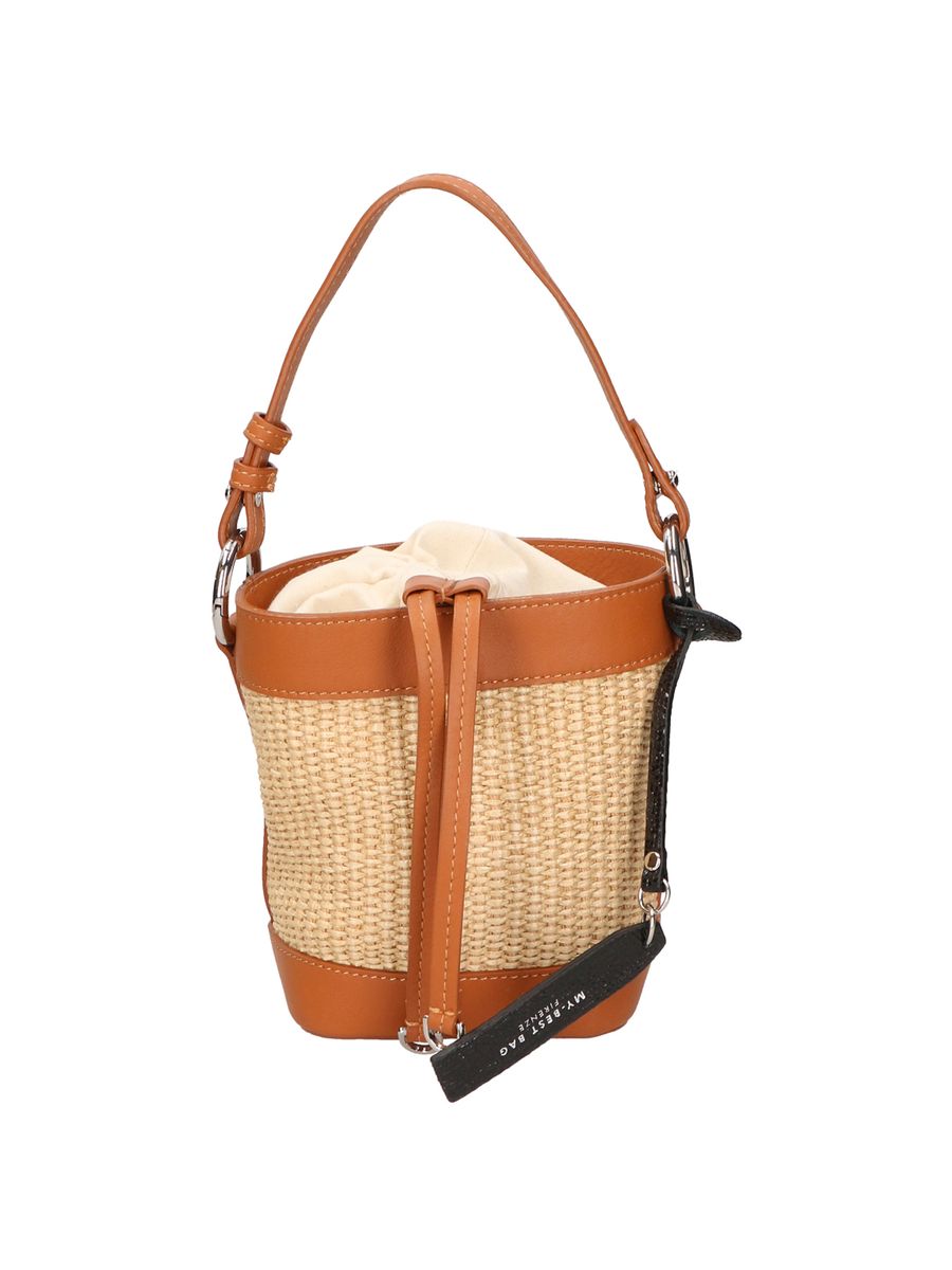 Beuteltasche aus Stroh und Leder