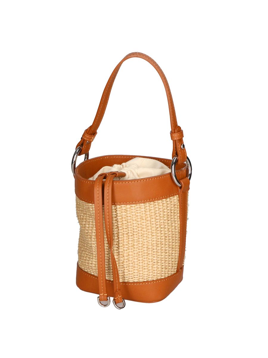 Beuteltasche aus Stroh und Leder