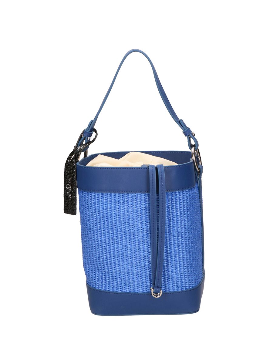 Geflochtene Beuteltasche mit Lederbesatz