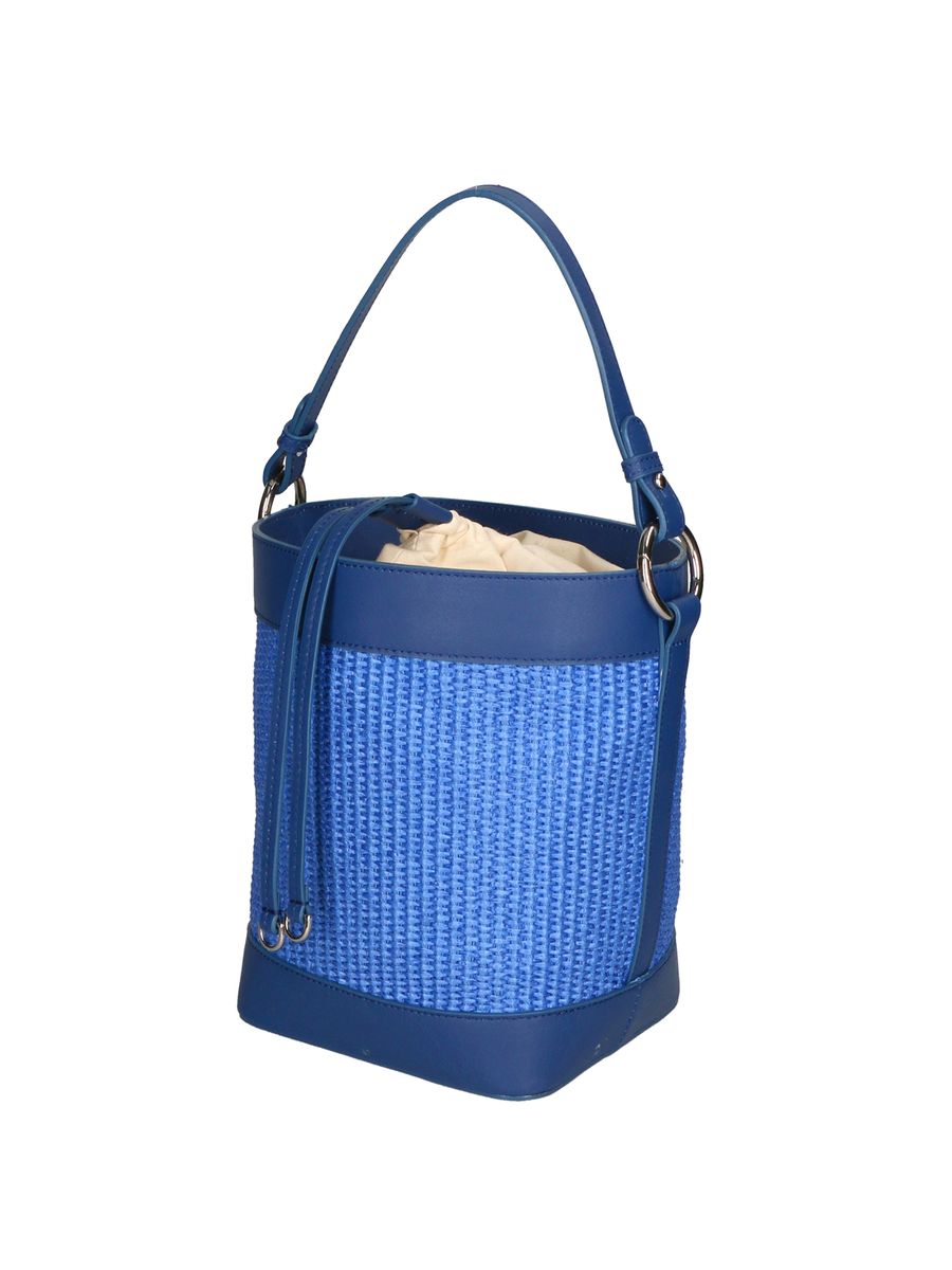 Geflochtene Beuteltasche mit Lederbesatz