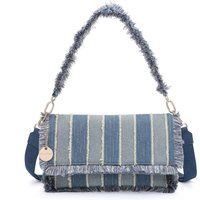 Gestreifte Denim-Tasche mit Fransen
