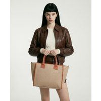 Gewebte Canvas-Tasche mit Kontrastbesatz