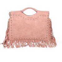 Wildlederhandtasche mit Nieten und Fransen