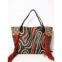 Gemusterte Tote-Bag mit Fransen