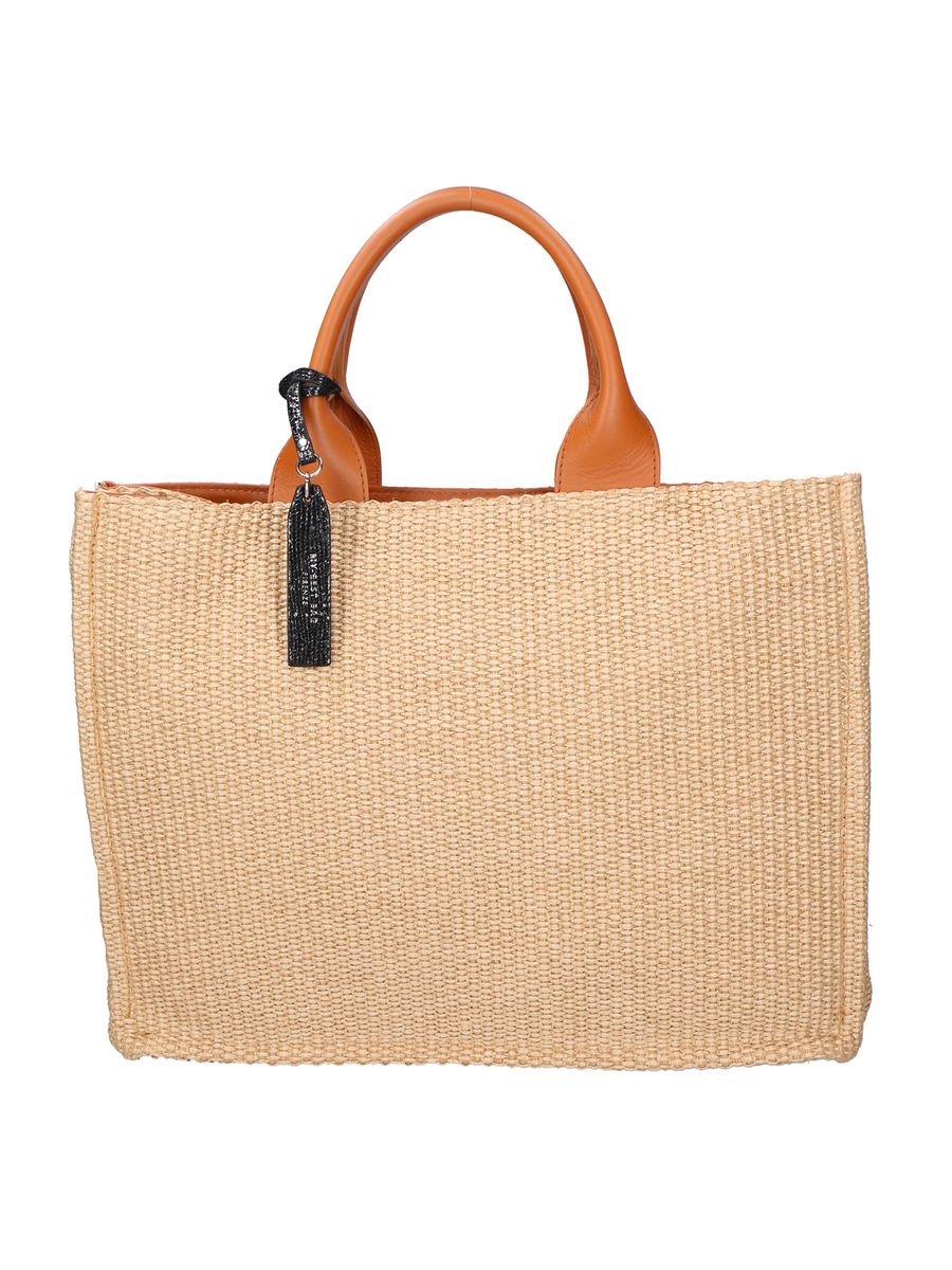 Geflochtene Bast-Tasche mit Ledergriffen
