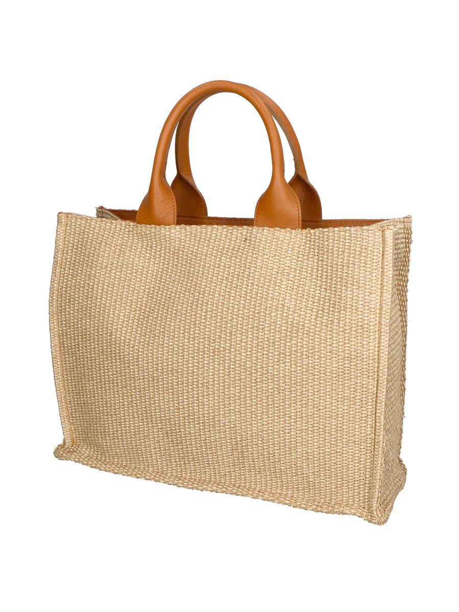 Geflochtene Bast-Tasche mit Ledergriffen