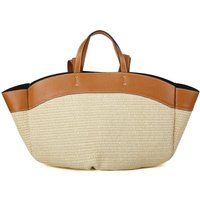 Geflochtene Shopper-Tasche mit Lederbesatz