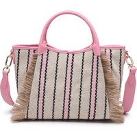 Shopper aus gestreiftem Canvas mit Fransen