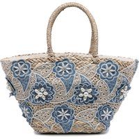 Verzierter Stroh-Shopper mit Spitze