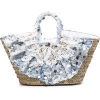 Stroh-Shopper mit Pailletten und Spitze