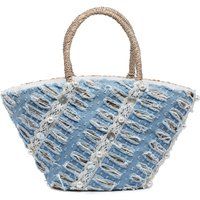 Shopper aus Denim und Stroh