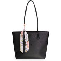Genarbter Shopper mit bedrucktem Tuch-Detail
