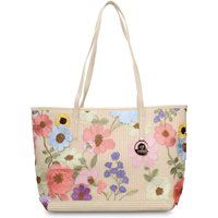 Shopper mit Blumenstickerei in Strohoptik