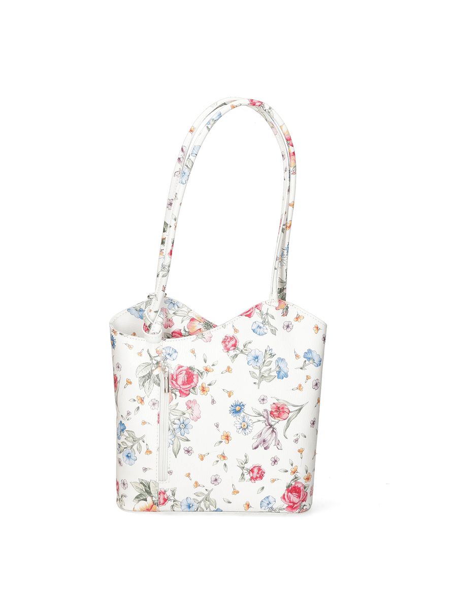 Leder-Schultertasche mit floralem Muster