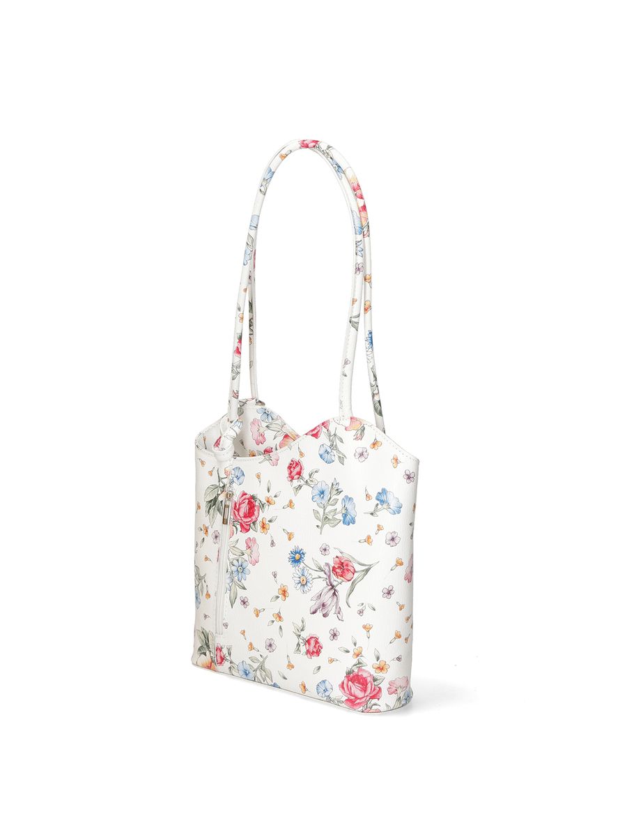Leder-Schultertasche mit floralem Muster
