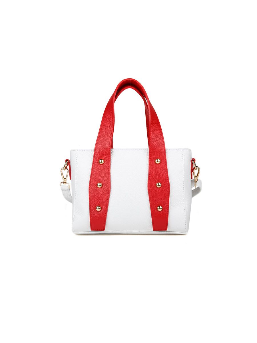 Leder-Henkeltasche mit Kontrastriemen und Nieten