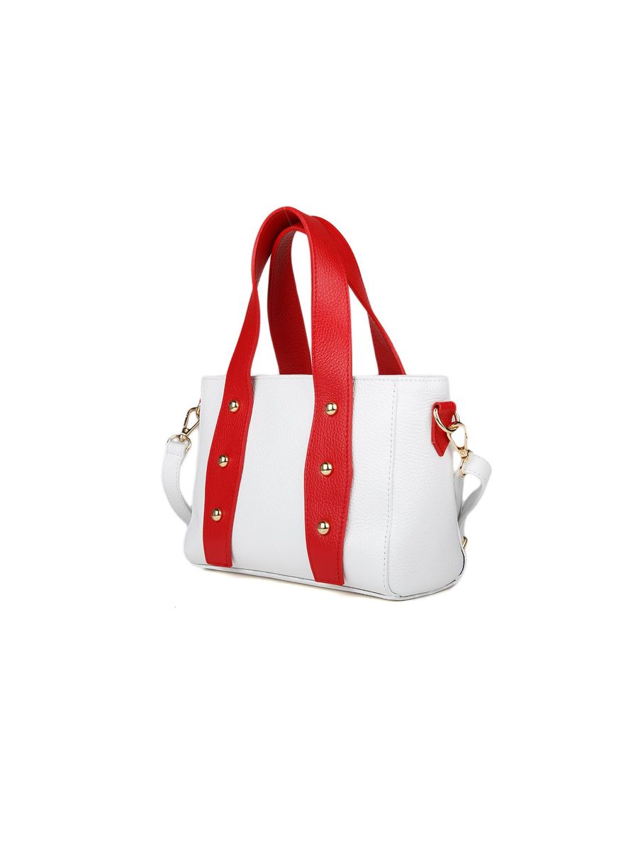 Leder-Henkeltasche mit Kontrastriemen und Nieten