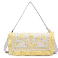 Bestickte Schultertasche mit Blumen und Fransen