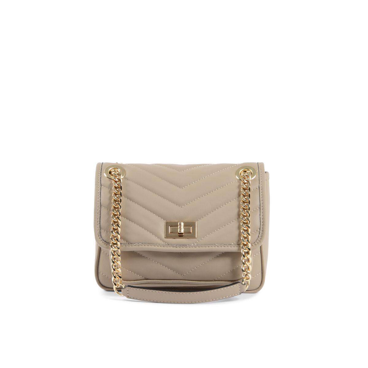 Gesteppte Leder-Schultertasche mit Kette