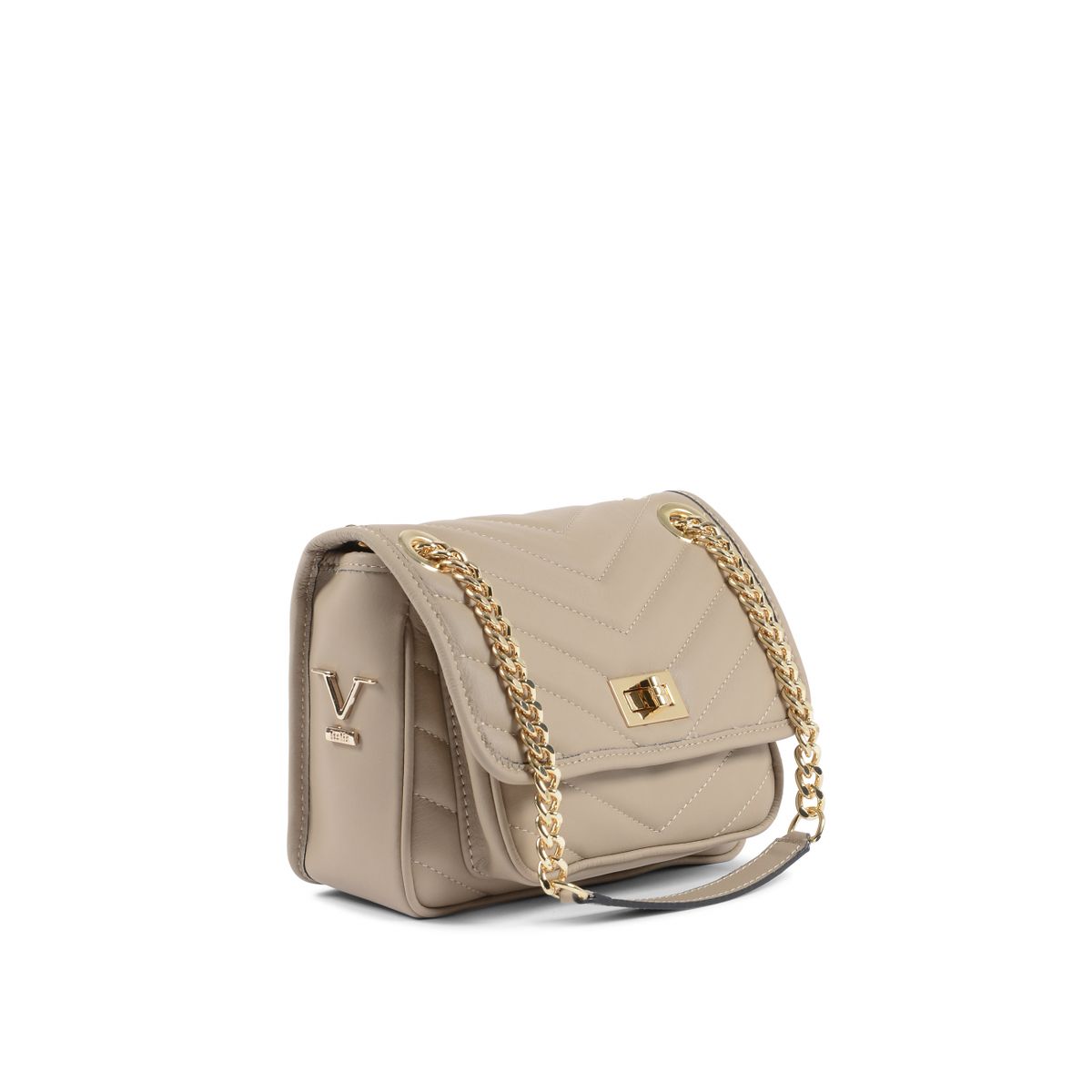 Gesteppte Leder-Schultertasche mit Kette