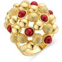 Statement-Ring mit Koralle und Goldstruktur