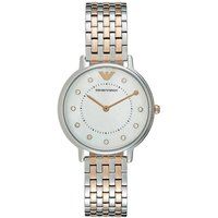 Zweifarbige Armbanduhr mit Kristallbesatz