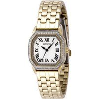 Oktogonale goldfarbene Armbanduhr mit Kristallbesatz
