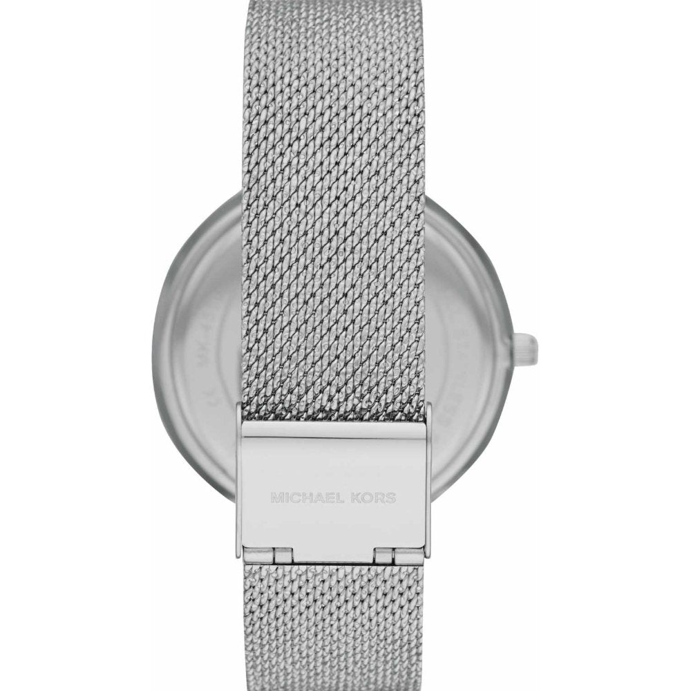 Mesh-Uhr mit Perlmutt-Zifferblatt und Kristallen
