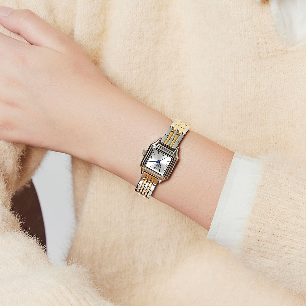 Elegante Quadratische Bicolor-Armbanduhr