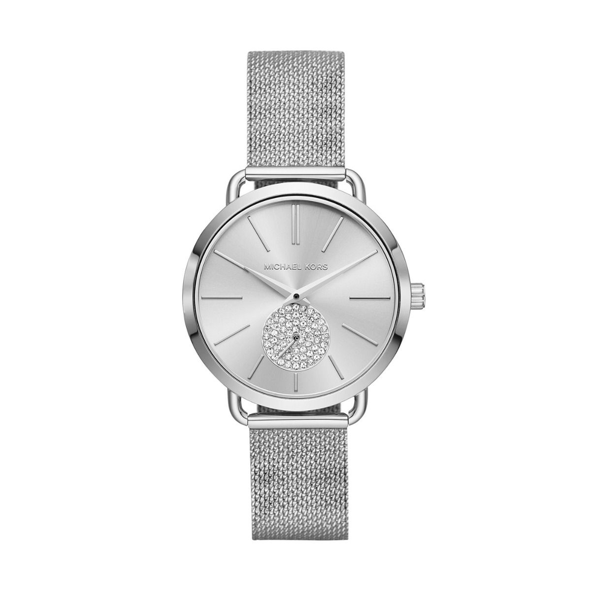 Mesh-Armbanduhr mit Kristallbesatz