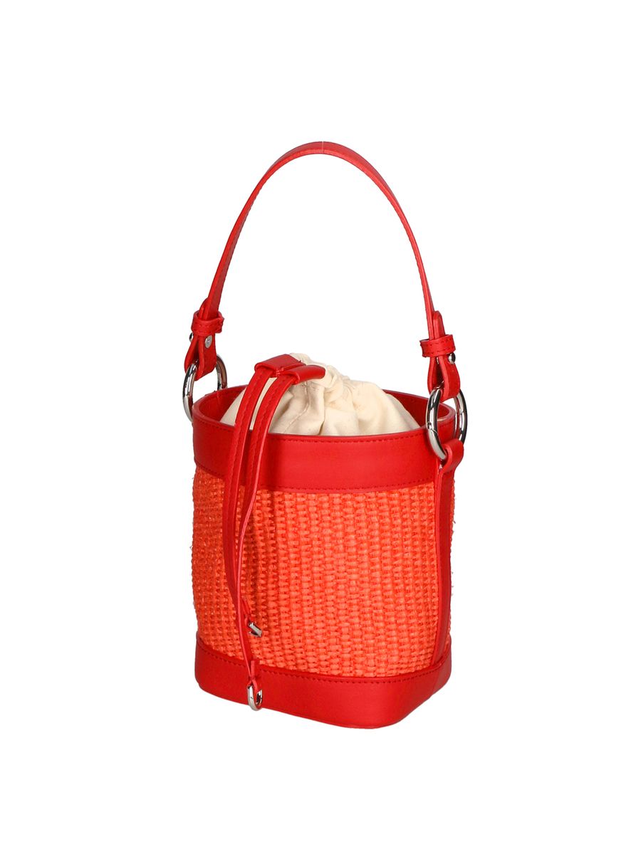 Geflochtene Beuteltasche mit Lederbesatz