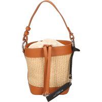 Eimertasche aus Strohgeflecht und Leder
