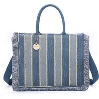 Gestreifter Shopper im Denim-Look mit Fransen