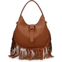 Hobo-Schultertasche aus Leder mit Fransen