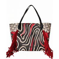 Tote-Bag mit Grafikprint und Fransen